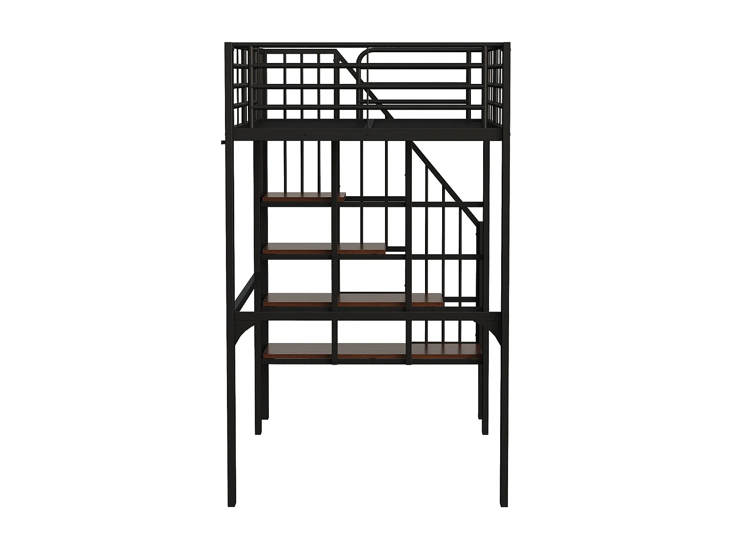 Lit mezzanine enfant 90 x 200 cm avec escalier de rangement - Structure métal - Noir