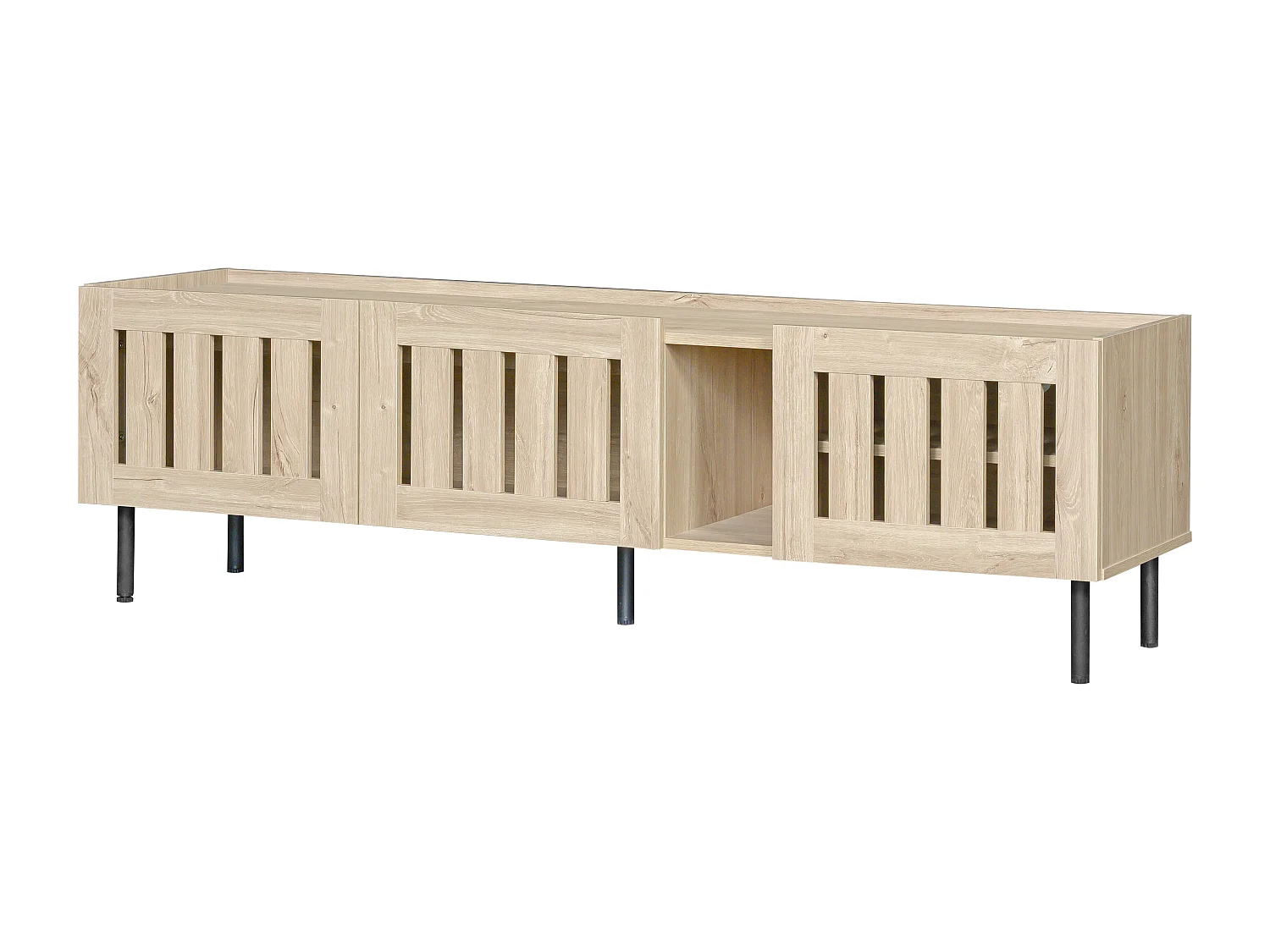 TV-meubel met 3 deuren, 160 x 40 x 47 cm - Opengewerkt design - Natuurlijke houtkleur