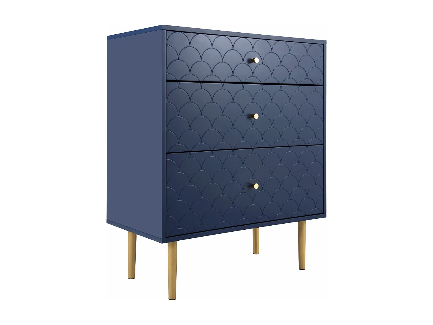 Commode avec 3 tiroirs - Pieds en métal - Bleu marine 75x40x89 cm