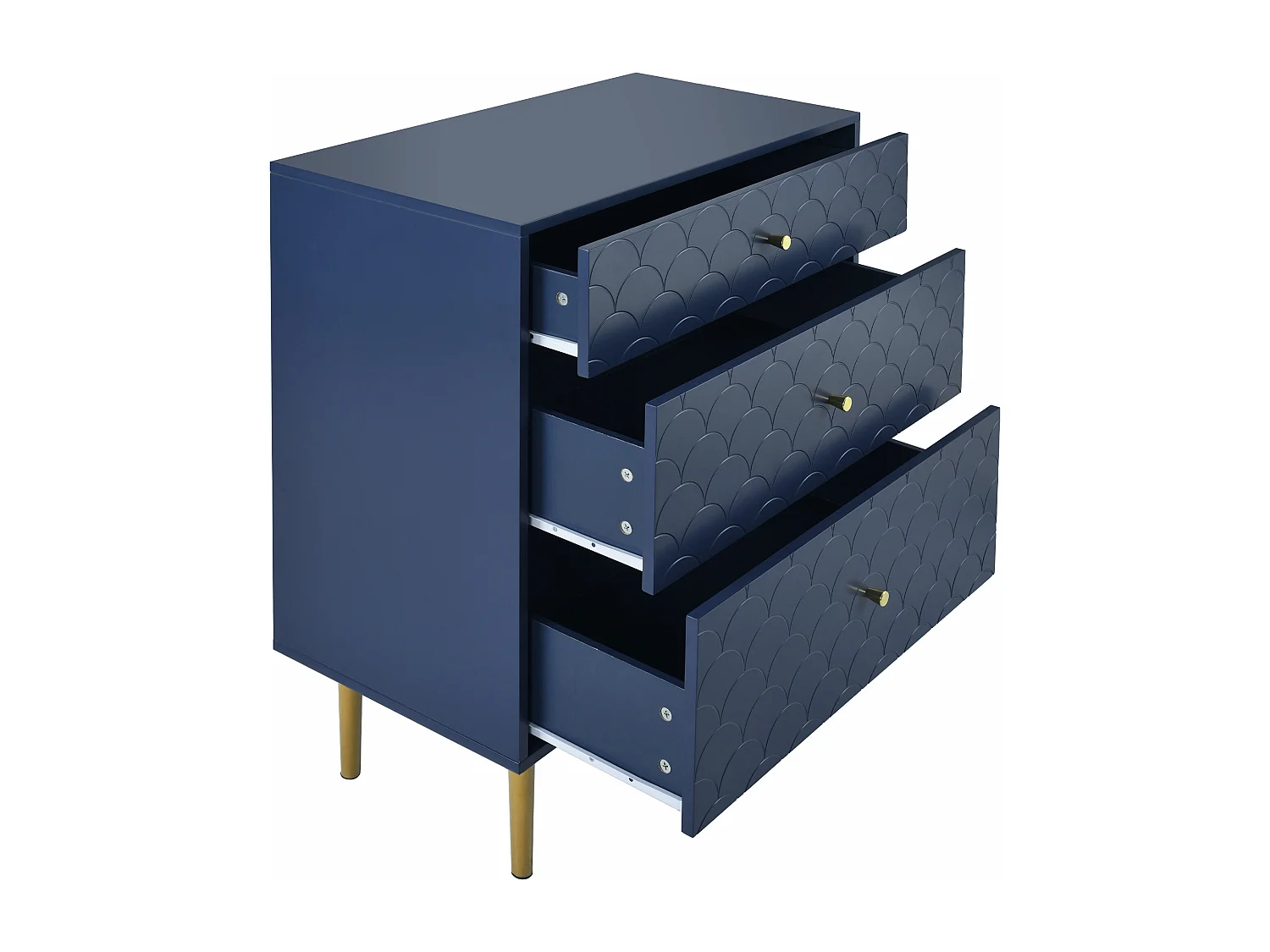 Commode avec 3 tiroirs - Pieds en métal - Bleu marine 75x40x89 cm