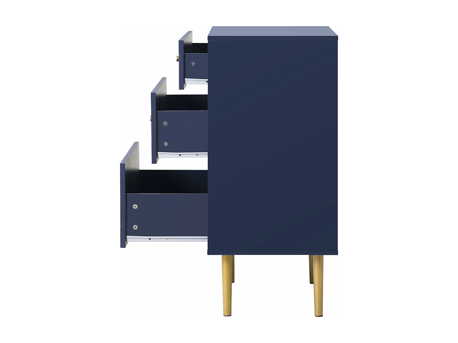 Commode avec 3 tiroirs - Pieds en métal - Bleu marine 75x40x89 cm