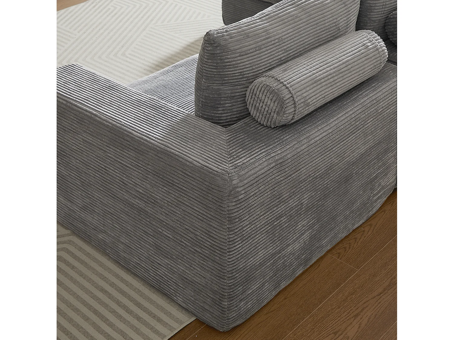 Canapé d'angle 3 places avec méridienne et 3 coussins - Velours côtelé gris foncé