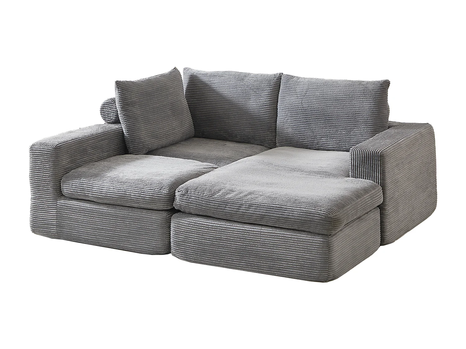 Canapé d'angle 3 places avec méridienne et 3 coussins - Velours côtelé gris foncé