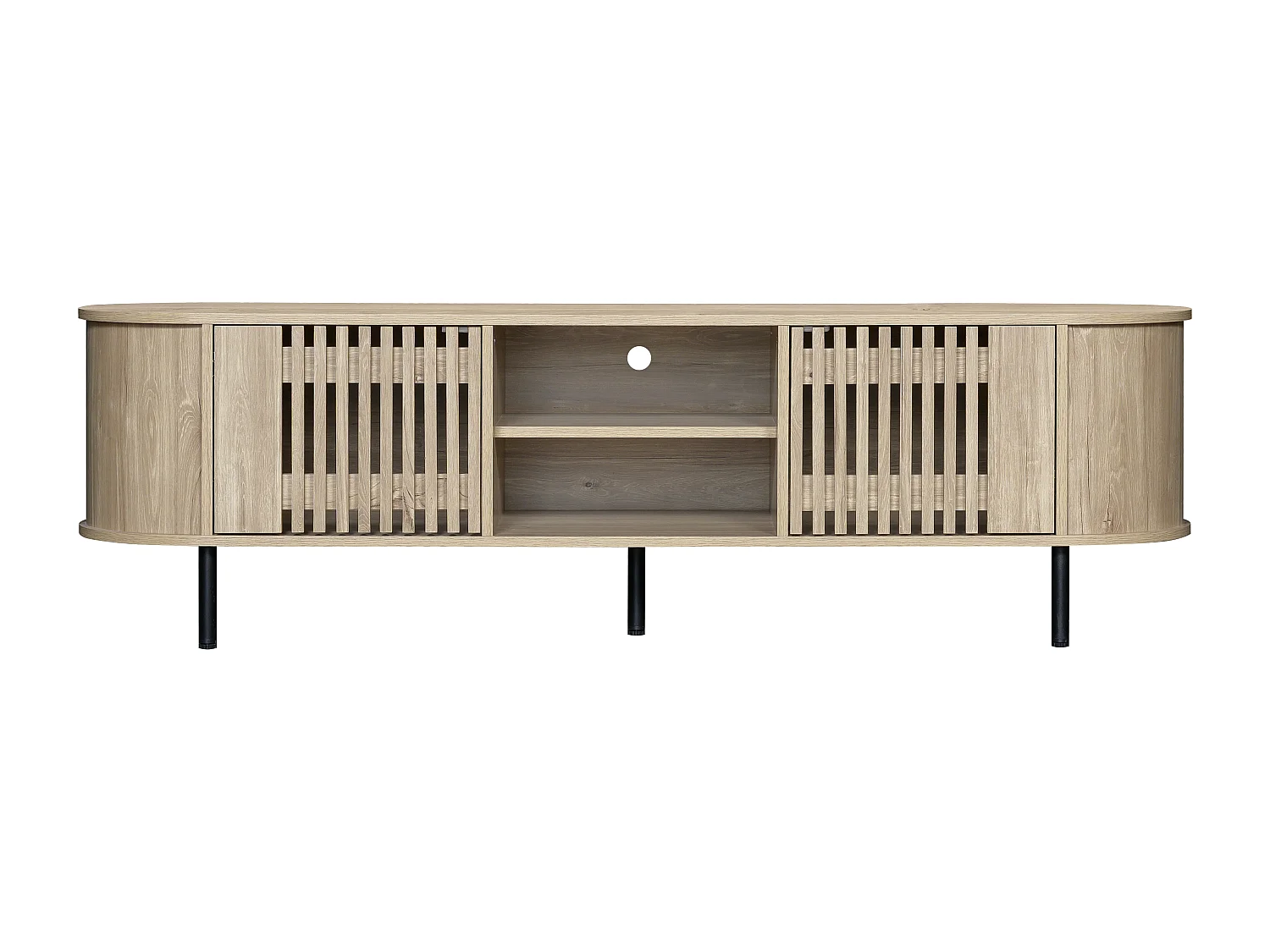 Meuble TV 160 x 40 x 47 cm avec 2 portes - Couleur bois naturel