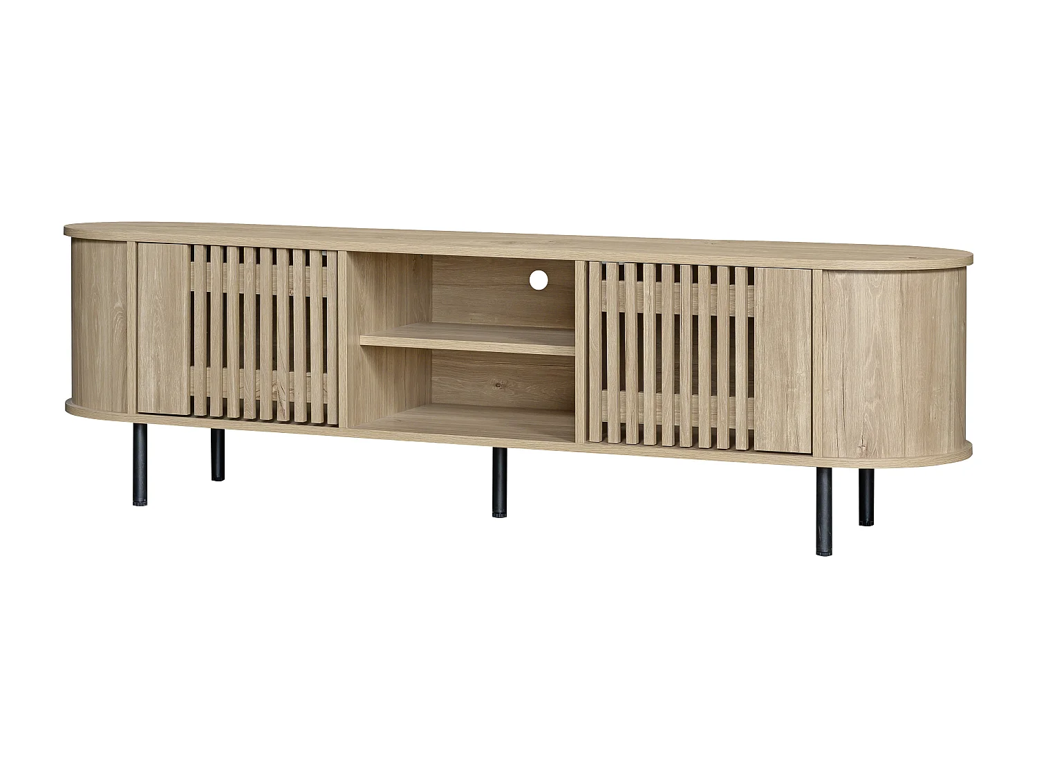 Meuble TV 160 x 40 x 47 cm avec 2 portes - Couleur bois naturel