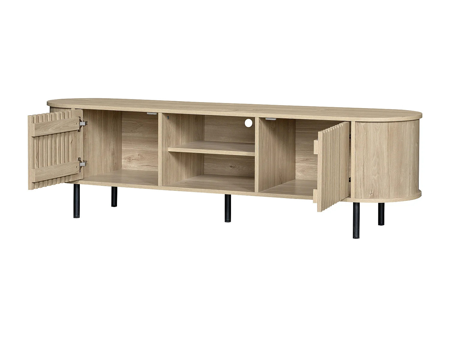 Meuble TV 160 x 40 x 47 cm avec 2 portes - Couleur bois naturel