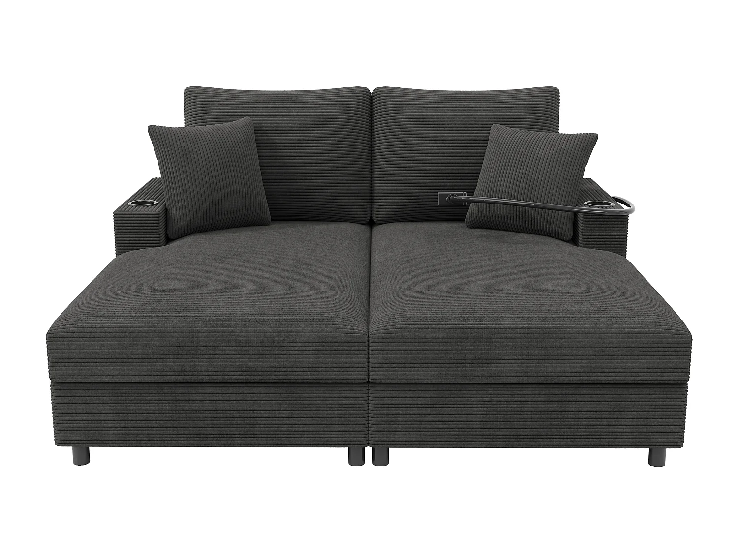 Canapé 2 places avec couchage - Téléphone portable et port USB - Velours côtelé gris