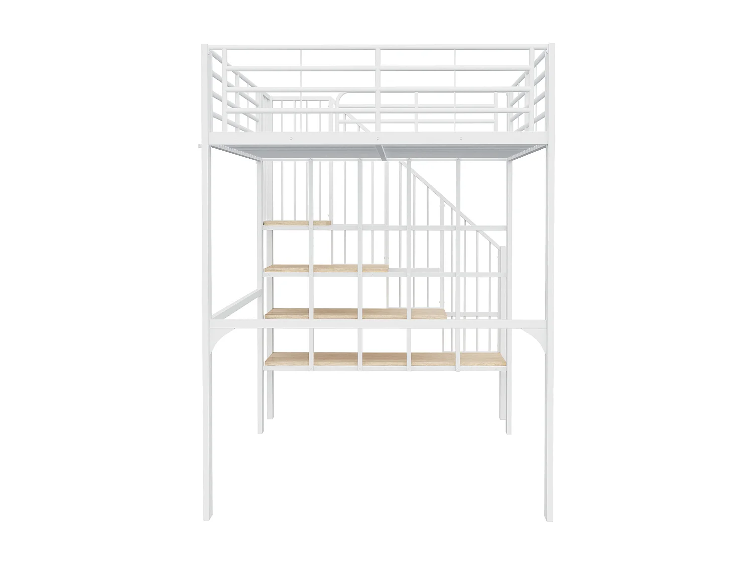 Lit mezzanine 140 x 200 cm en métal avec escalier de rangement - Blanc