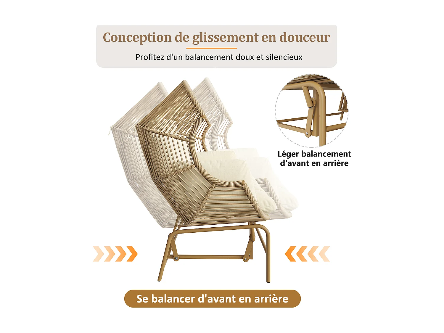 Balancelle de jardin double type œuf pour terrasse et balcon – Structure acier – Naturel clair