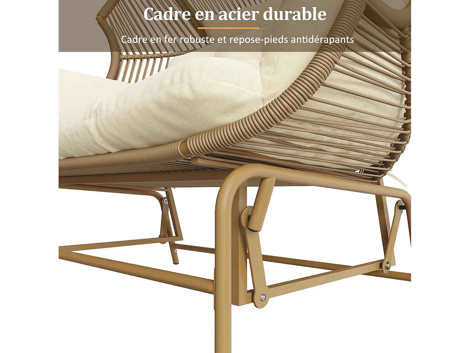 Balancelle de jardin double type œuf pour terrasse et balcon – Structure acier – Naturel clair