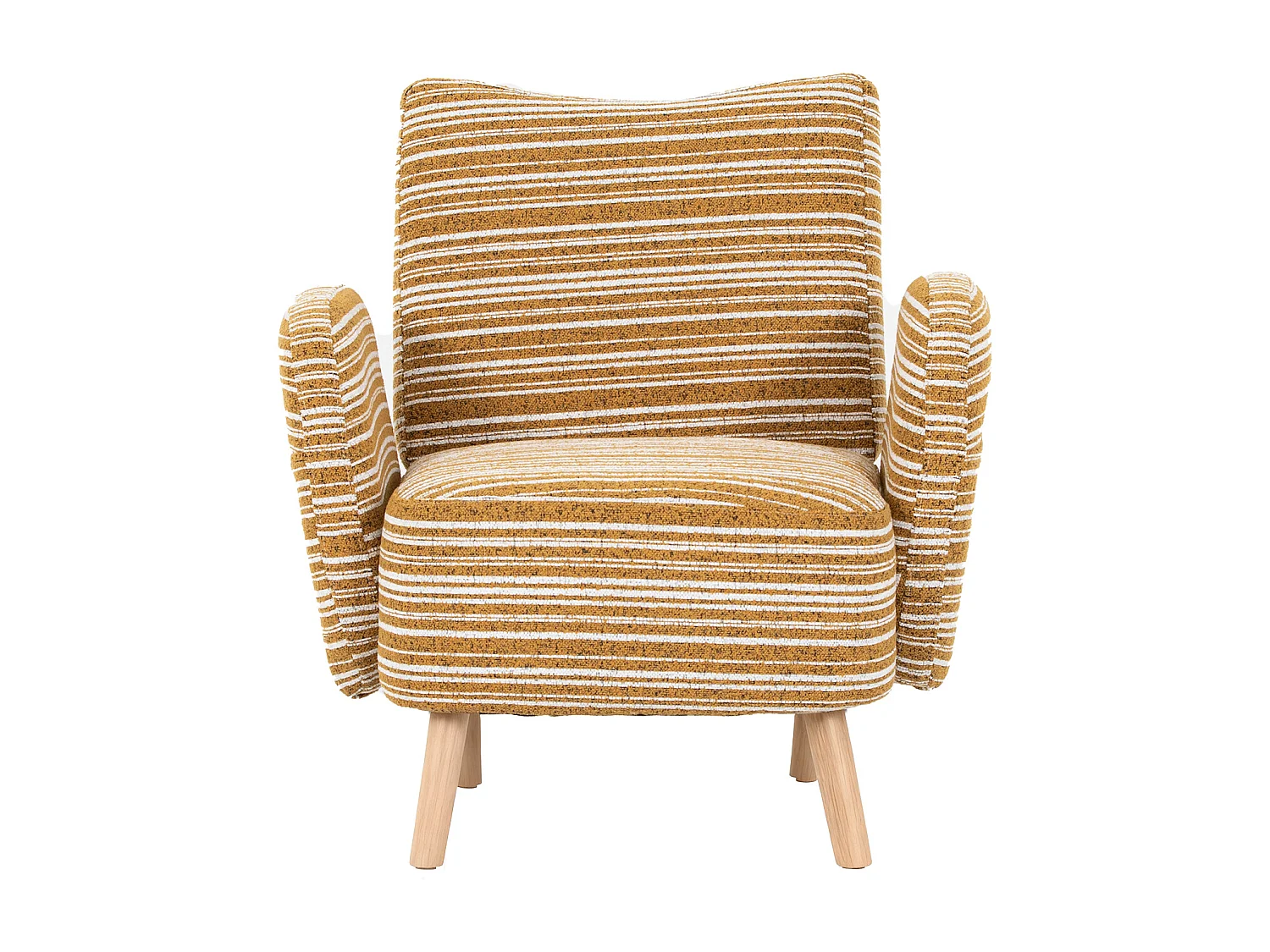 Fauteuil en tissu bouclé jaune moutarde - Pieds en bois