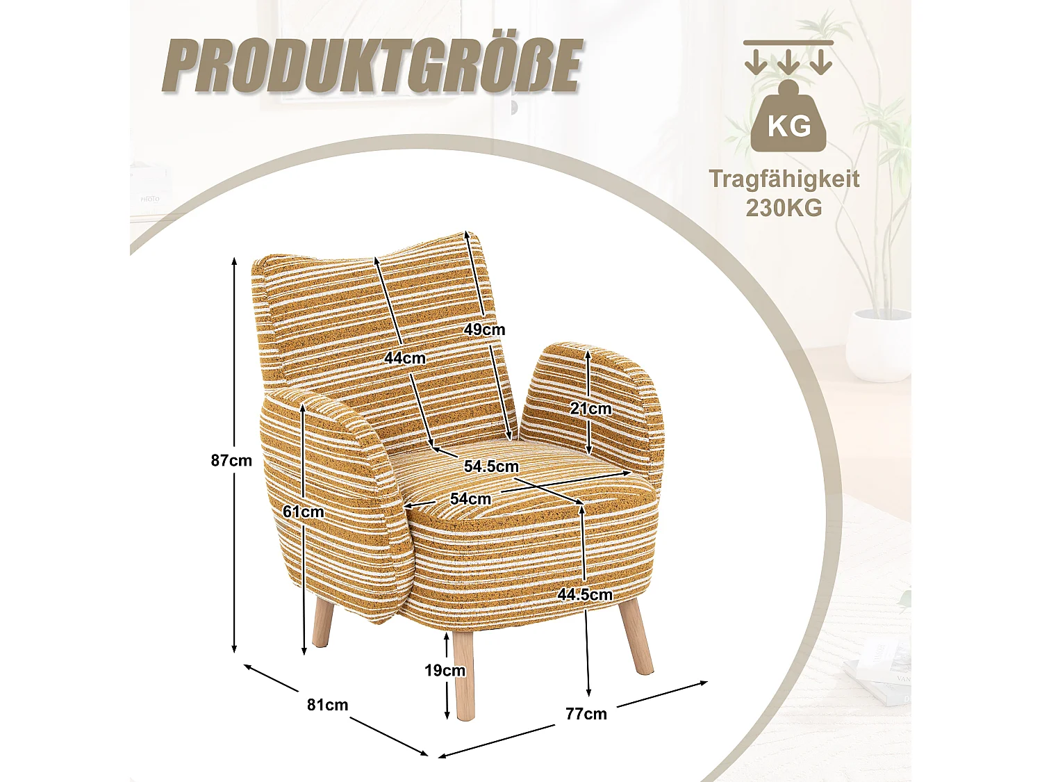 Fauteuil en tissu bouclé jaune moutarde - Pieds en bois