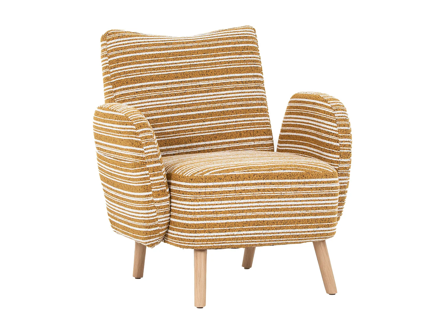Fauteuil en tissu bouclé jaune moutarde - Pieds en bois