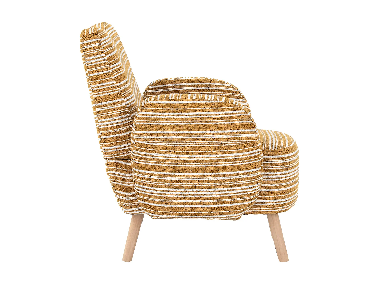 Fauteuil en tissu bouclé jaune moutarde - Pieds en bois