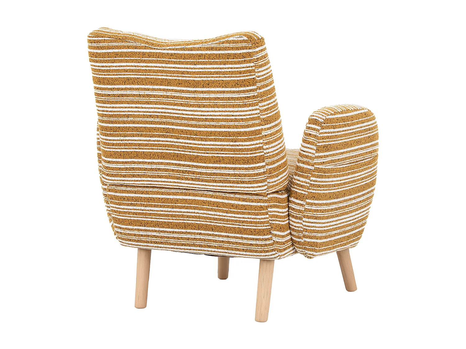 Fauteuil en tissu bouclé jaune moutarde - Pieds en bois