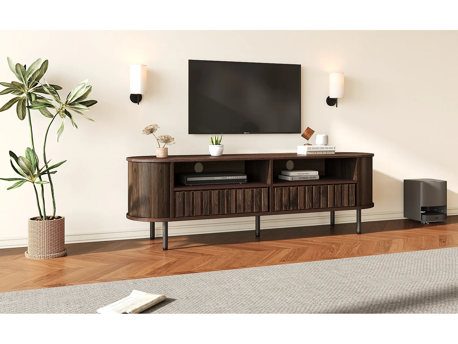 TV-meubel met 2 lades - MDF-hout - Bruine kleur