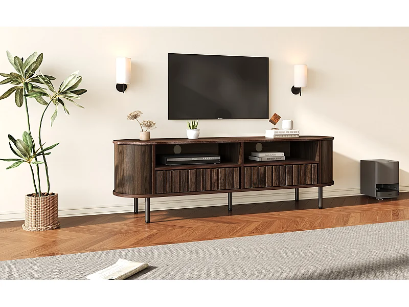 Meuble TV avec 2 tiroirs - Bois en MDF - Couleur marron