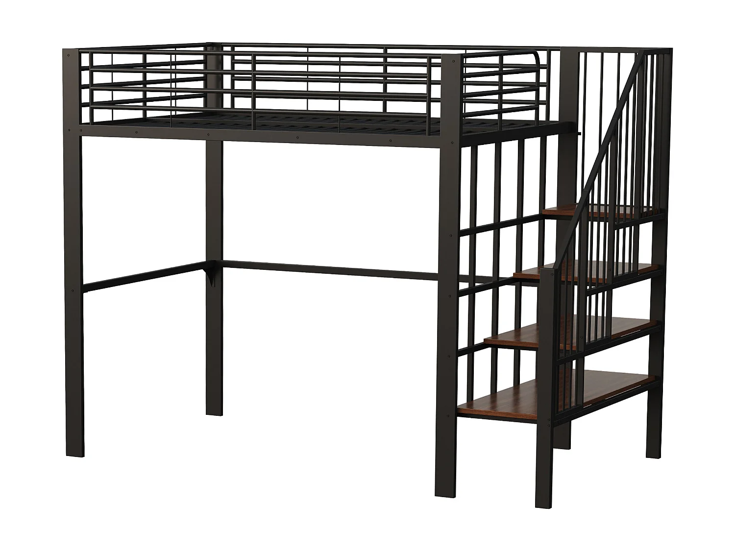 Lit mezzanine 140 x 200 cm en métal avec escalier de rangement - Noir