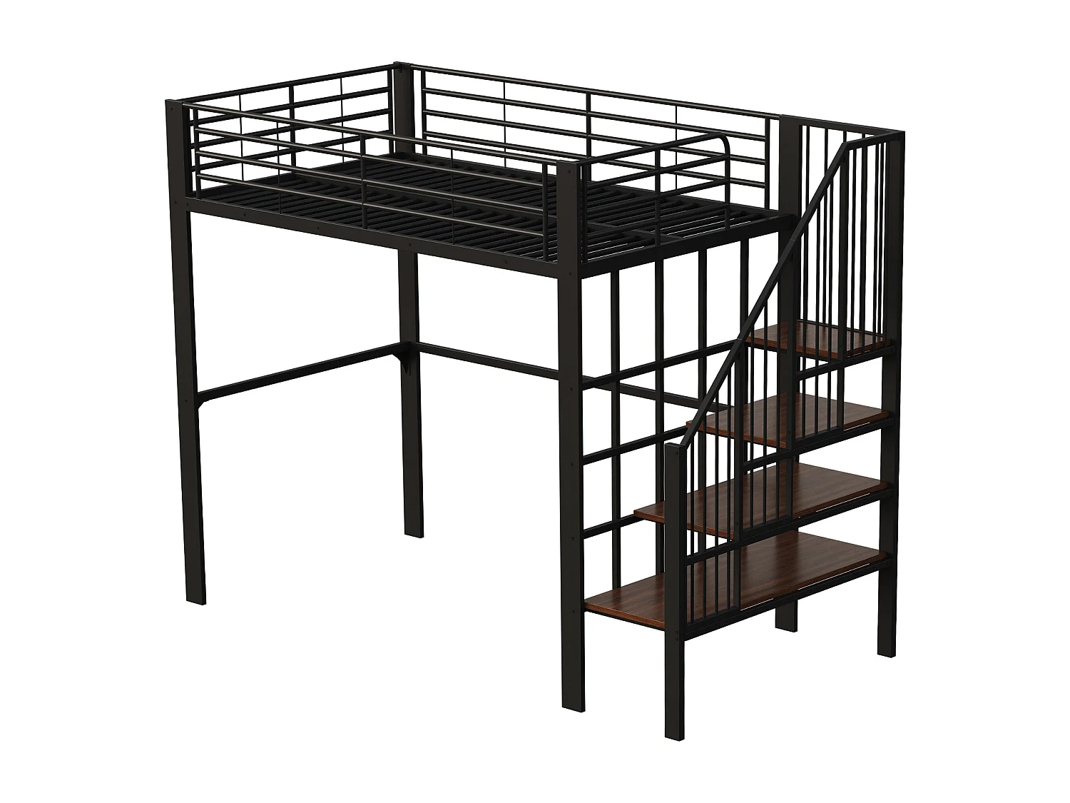 Lit mezzanine 140 x 200 cm en métal avec escalier de rangement - Noir