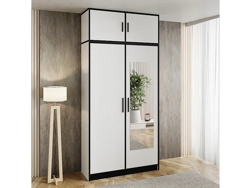 Armoire deux portes DIOR 105 BLANCHE 2D avec surmeuble