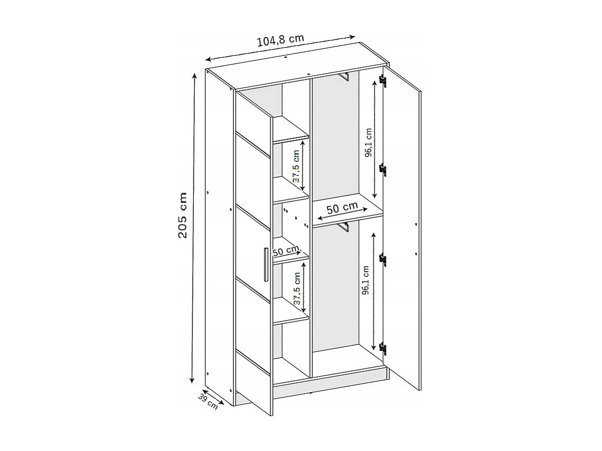 Armoire deux portes avec miroir COSTA 2D CHÊNE CRAFT DORÉ avec surmeuble