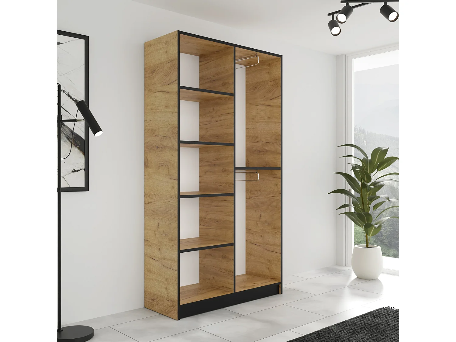 Armoire deux portes avec miroir COSTA 2D CHÊNE CRAFT DORÉ avec surmeuble