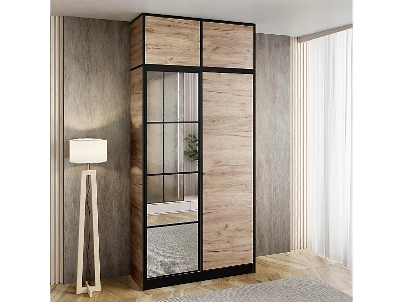 Armoire deux portes avec miroir COSTA 2D CHÊNE CRAFT DORÉ avec surmeuble