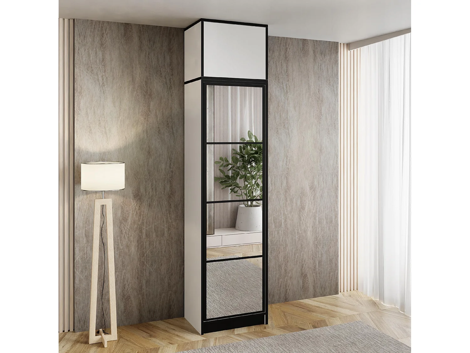 Armoire une porte avec miroir COSTA 1D BLANCHE avec surmeuble