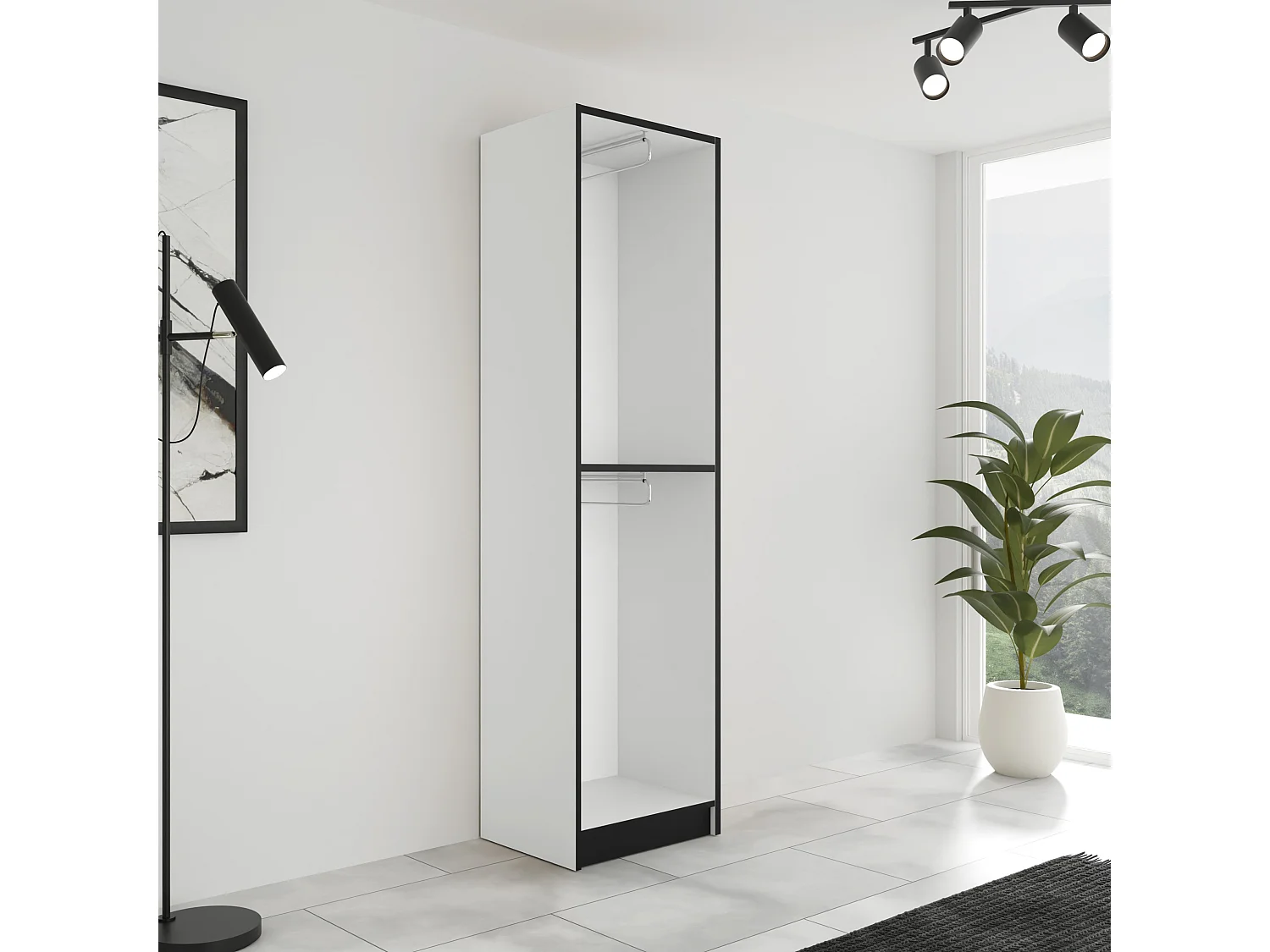 Armoire une porte avec miroir COSTA 1D BLANCHE avec surmeuble