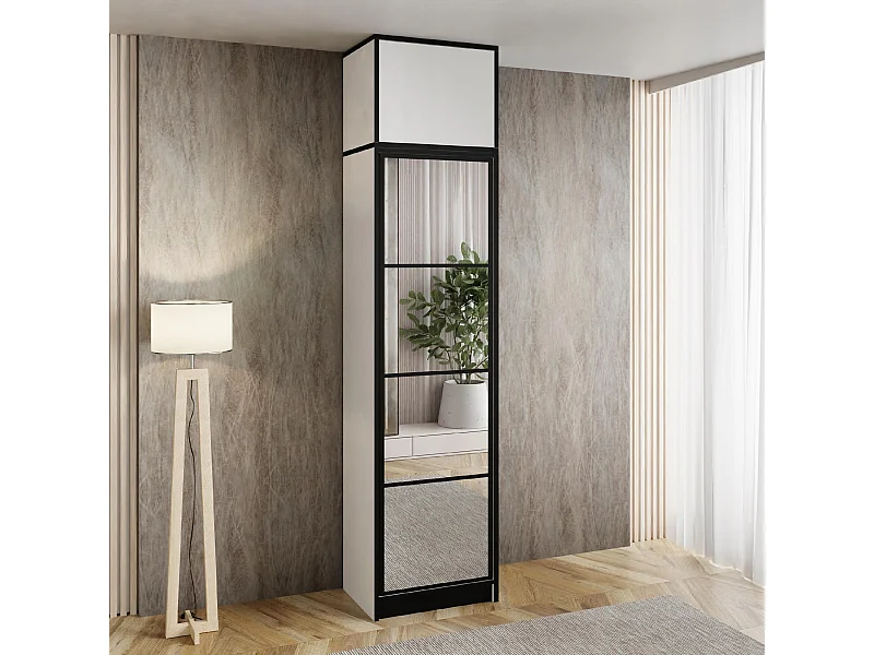 Armoire une porte avec miroir COSTA 1D BLANCHE avec surmeuble