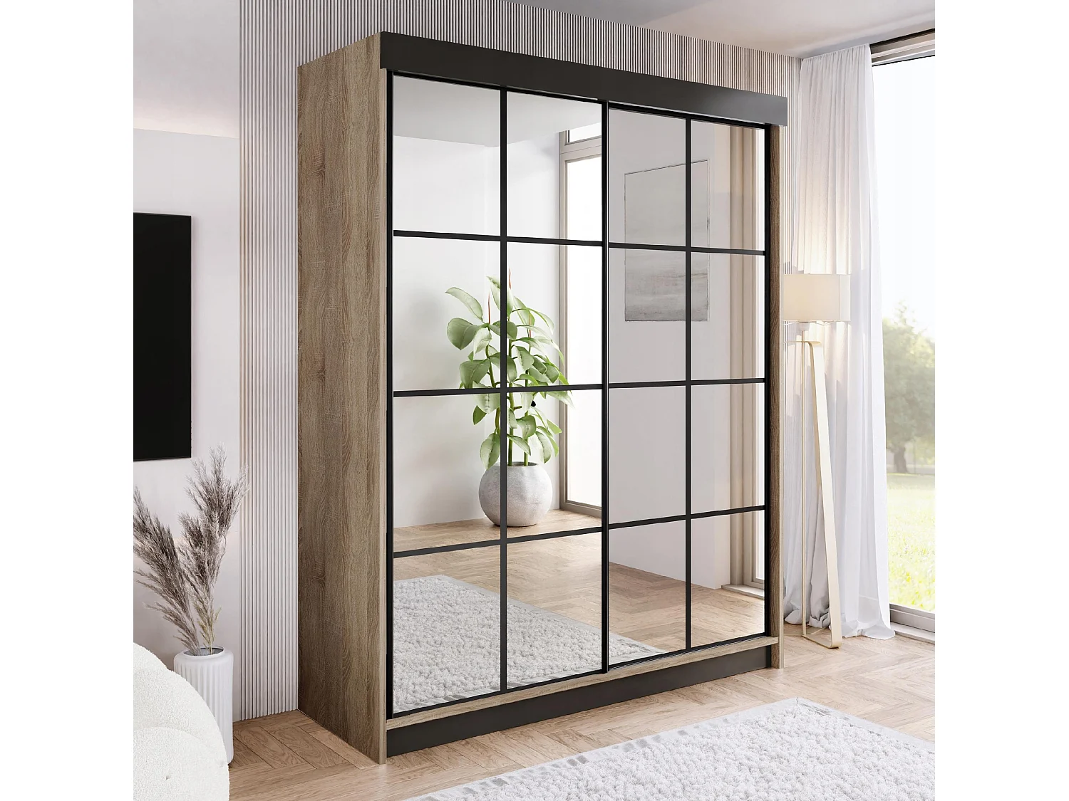 Armoire coulissante avec miroir BARI 2 chêne sonoma 200