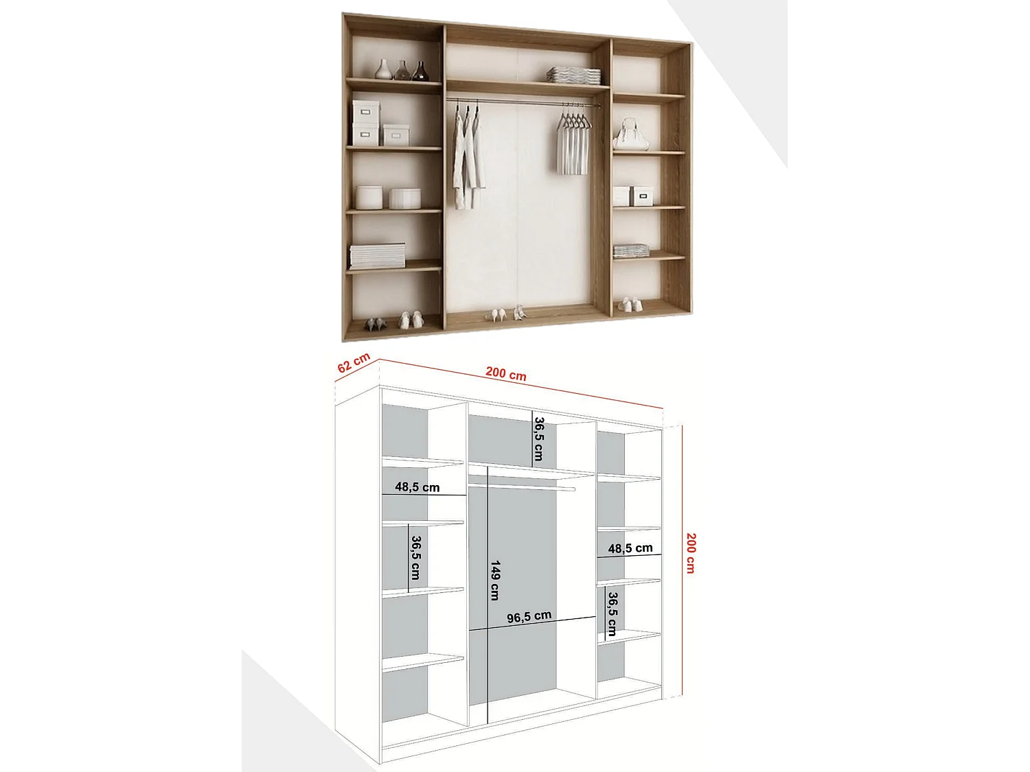 Armoire coulissante avec miroir BARI 2 chêne sonoma 200