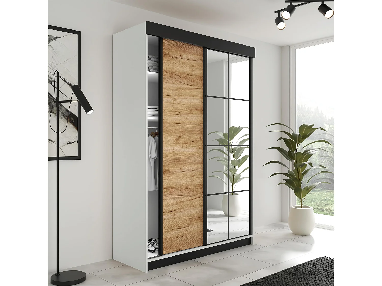 Armoire coulissante LAMARO 138 blanc/chêne Craft