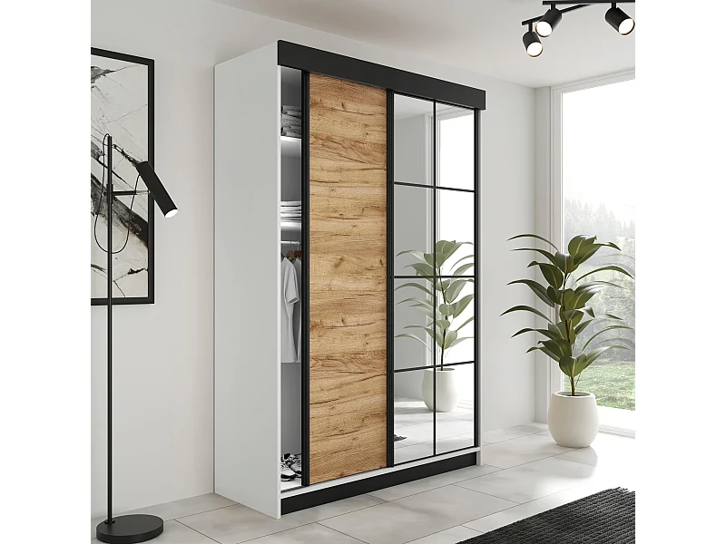 Armoire coulissante LAMARO 138 blanc/chêne Craft