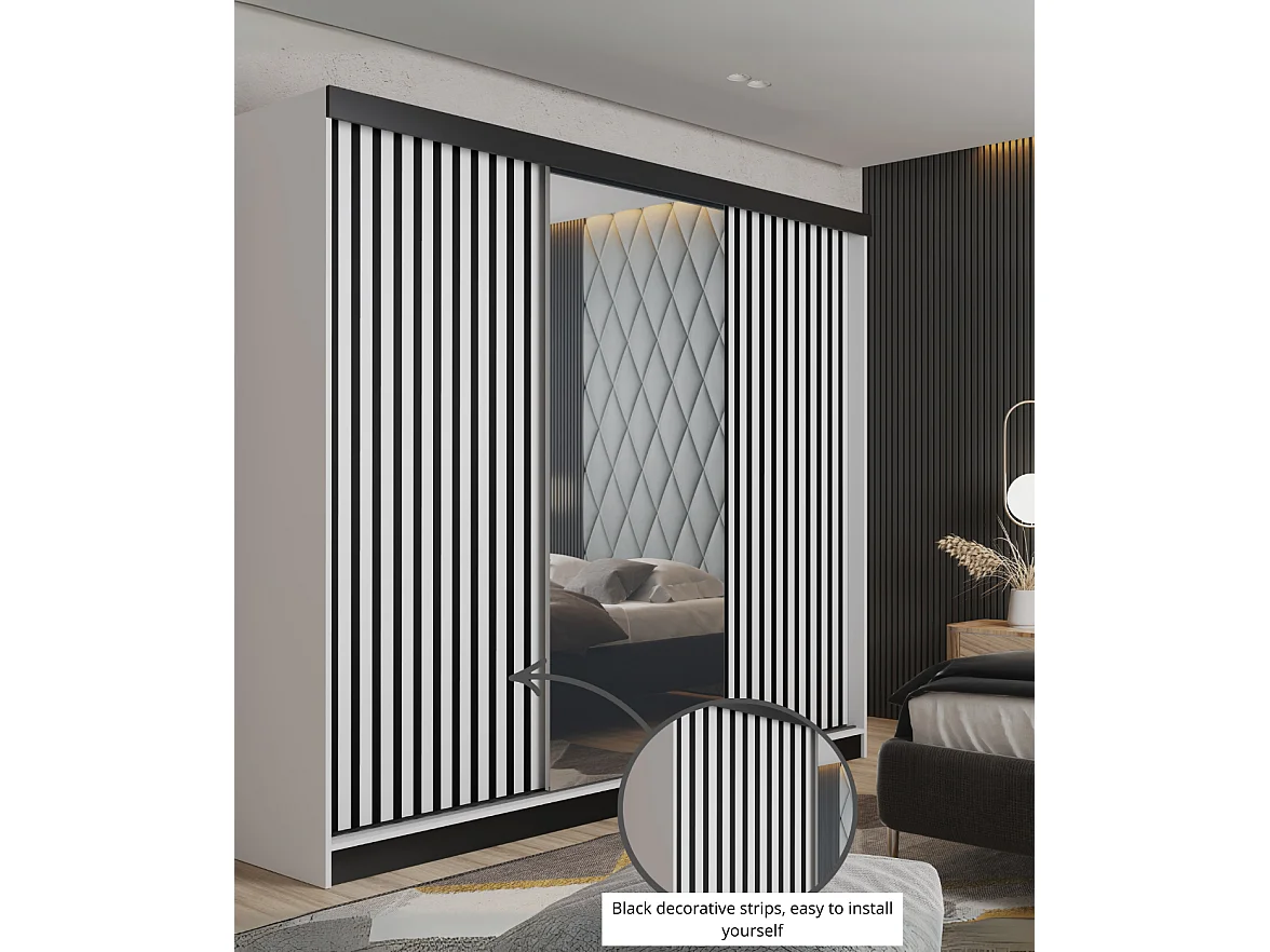 Armoire coulissante avec miroir et lames MALANI 138 – Graphite + Chêne Craft Doré