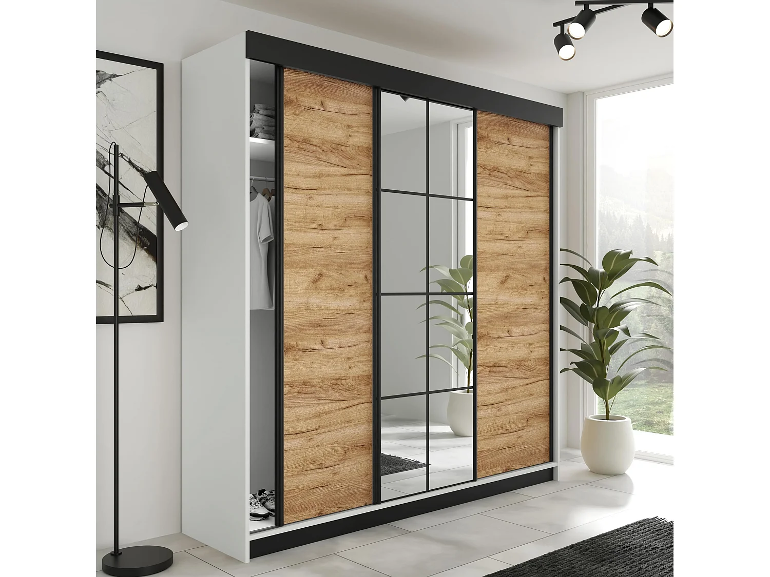 Armoire coulissante LAMARO 200 blanc/chêne Craft