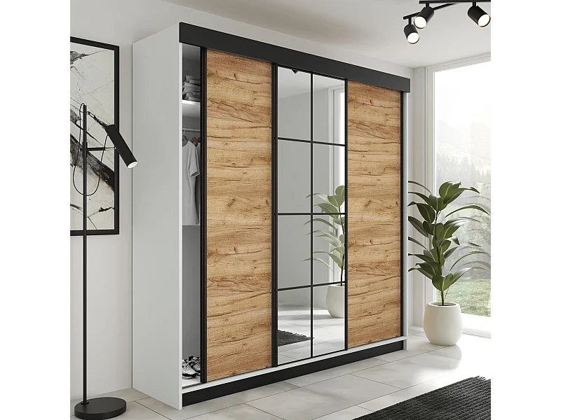 Armoire coulissante LAMARO 200 blanc/chêne Craft