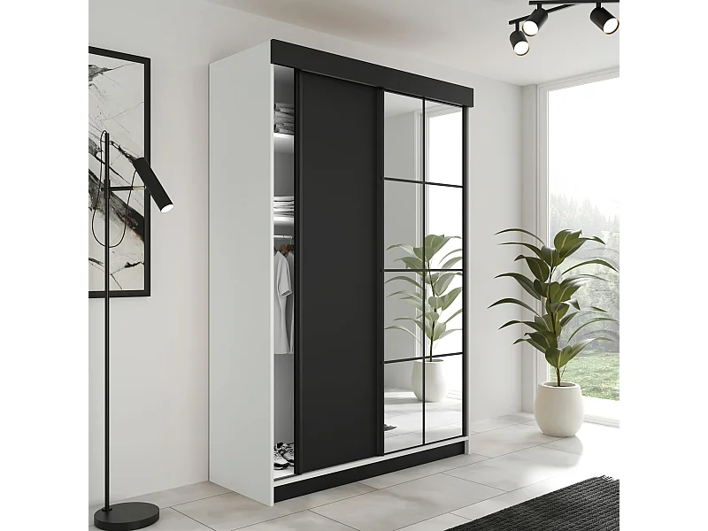 Armoire coulissante LAMARO 167 blanc/noir