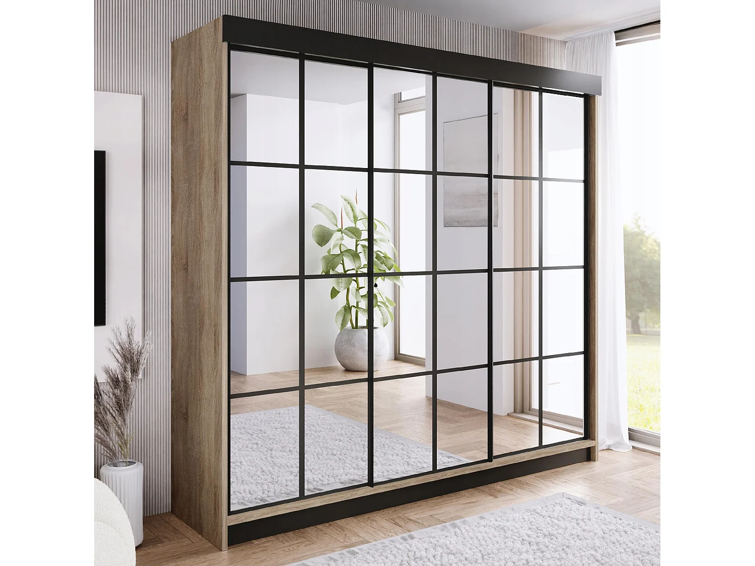 Armoire coulissante avec miroir BARI 3 chêne Sonoma 250