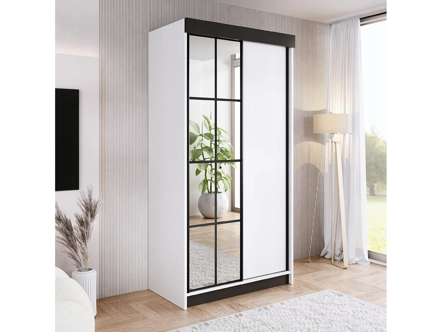 Armoire coulissante avec miroir BARI 1 100 blanche