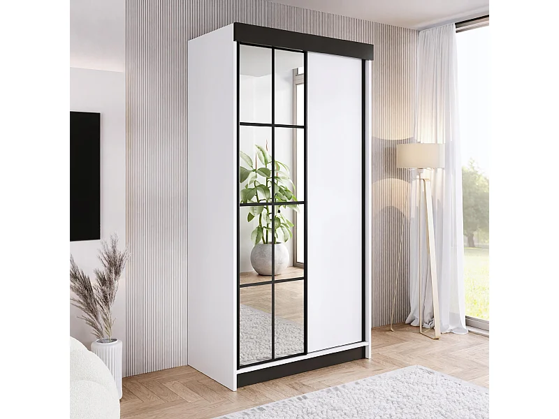 Armoire coulissante avec miroir BARI 1 100 blanche