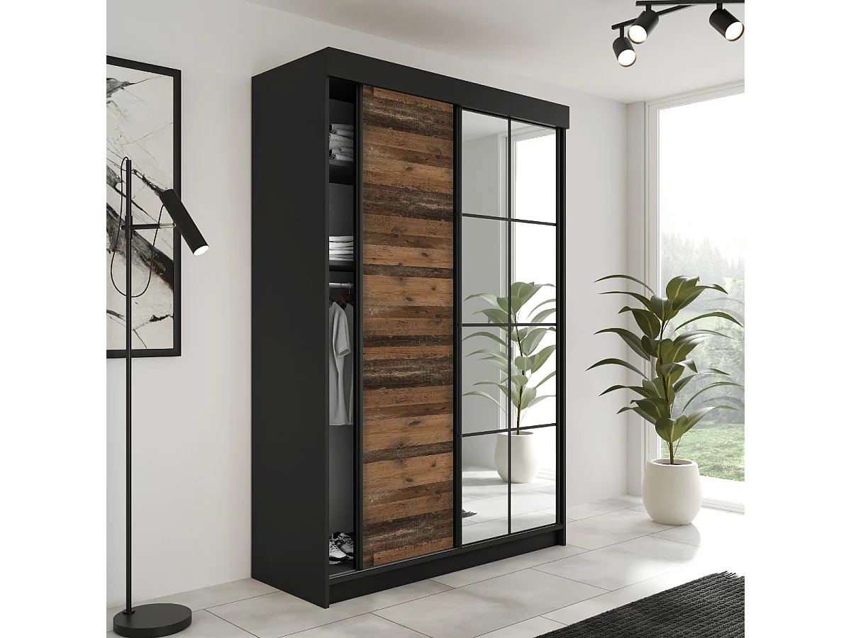 Armoire coulissante LAMARO 138 noire/Old Style