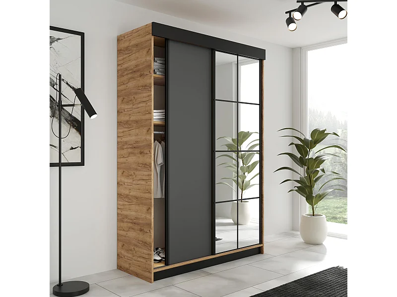 Armoire coulissante LAMARO 138 chêne Craft/graphite