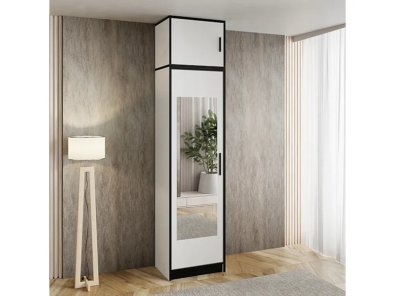 Armoire une porte DIOR 54 BLANCHE 1D avec surmeuble