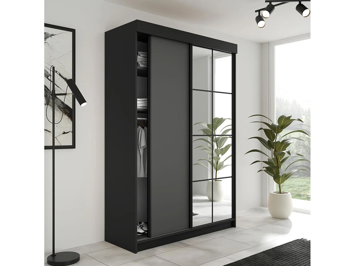 Armoire coulissante LAMARO 138 noire/graphite