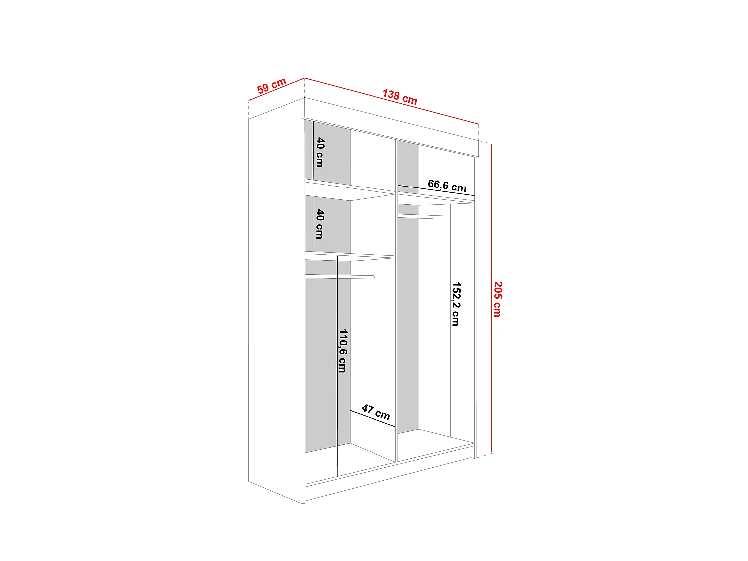 Armoire coulissante LAMARO 138 noire/graphite