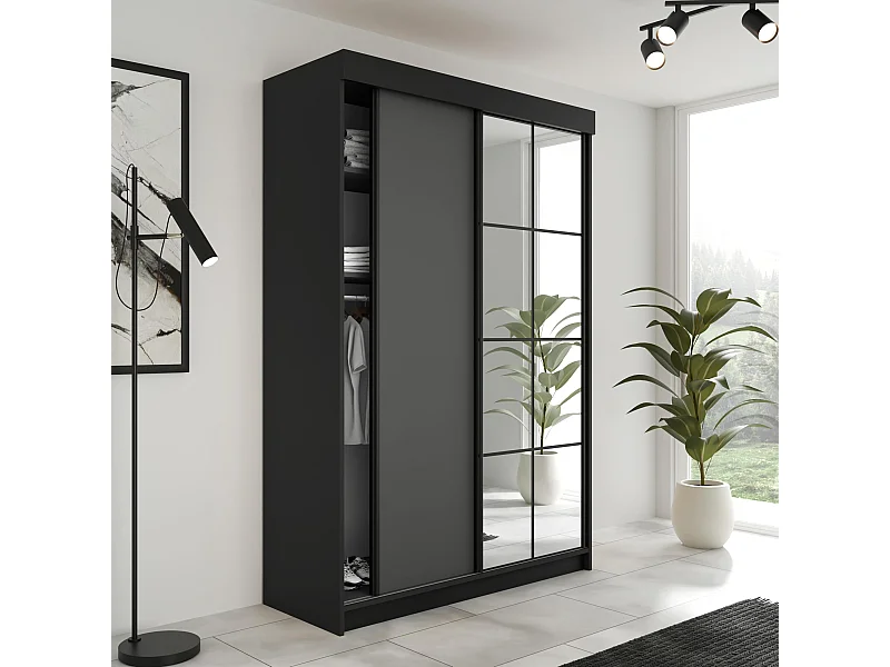 Armoire coulissante LAMARO 138 noire/graphite
