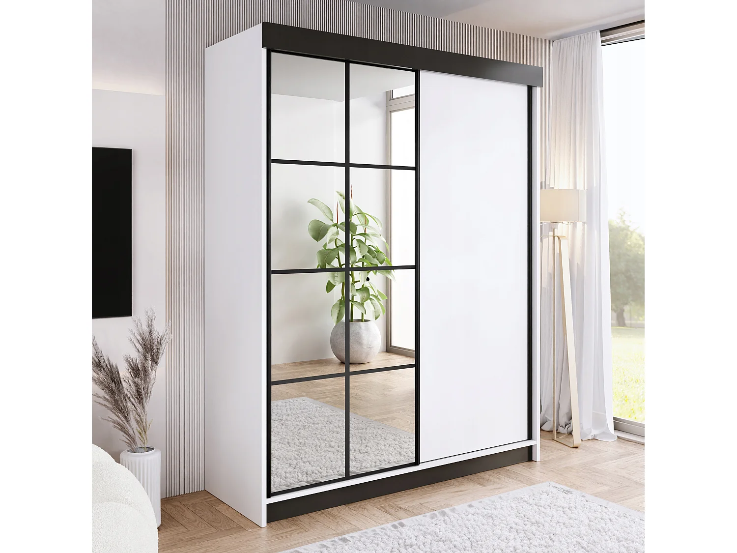 Armoire coulissante avec miroir BARI 1 blanche 200