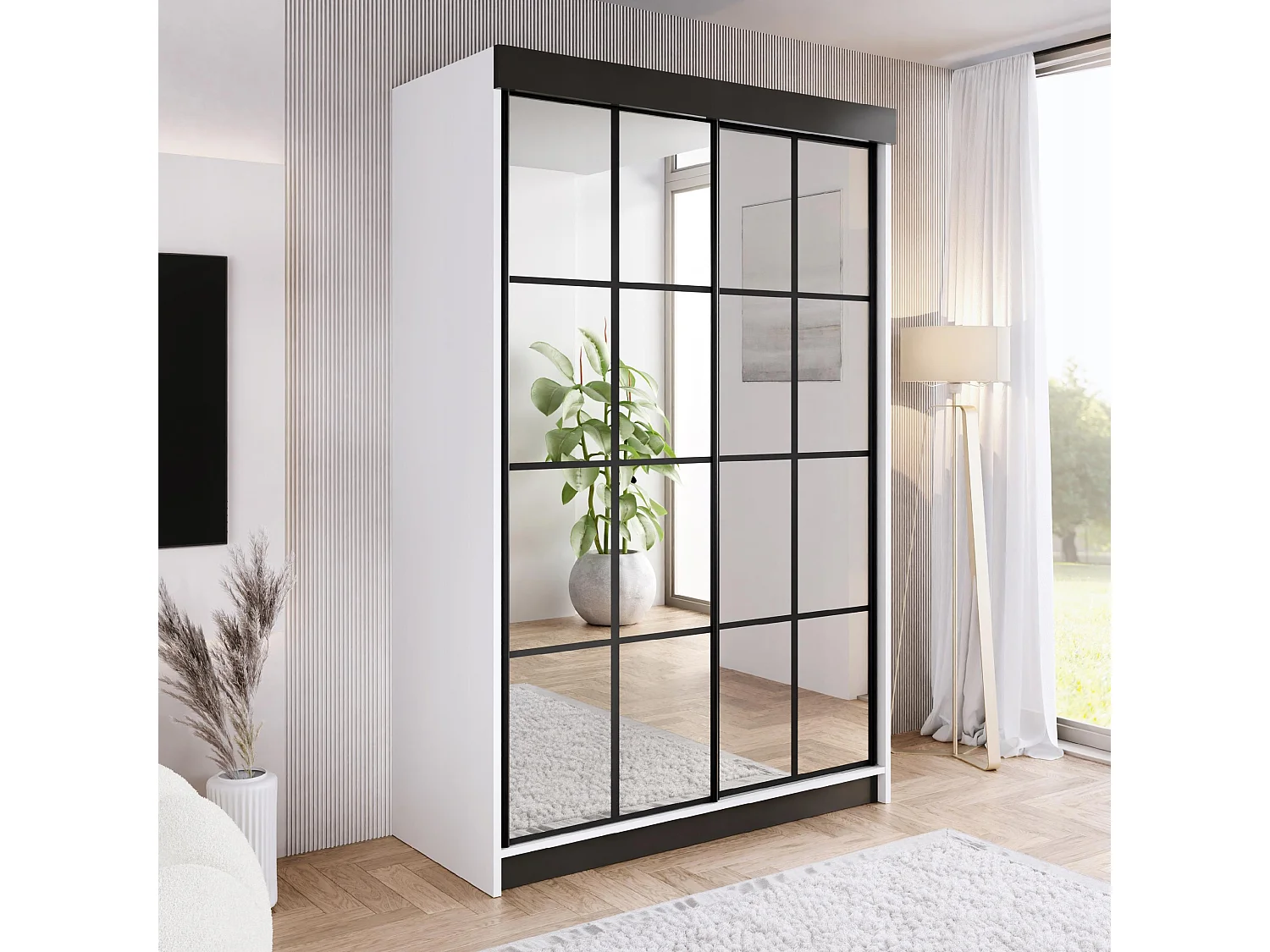 Armoire coulissante avec miroir BARI 2 blanche 150