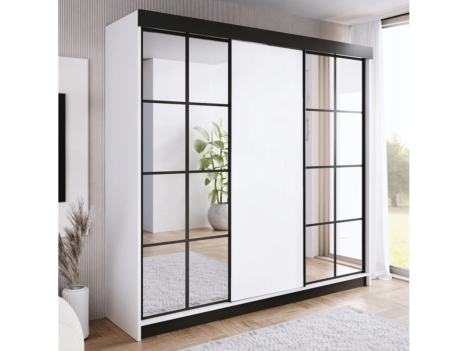 Armoire coulissante avec miroir BARI 2 blanche 250